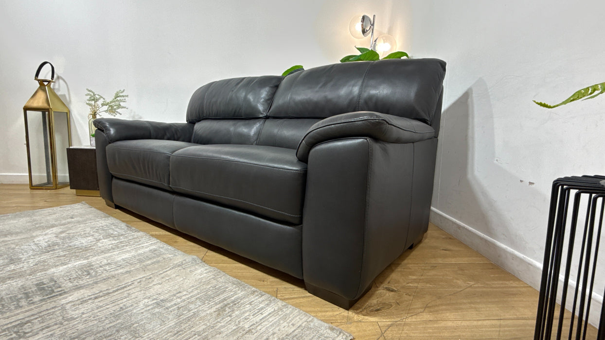 Sofology Santina Leather 3 Seater in Relaxed Soft Charcoal