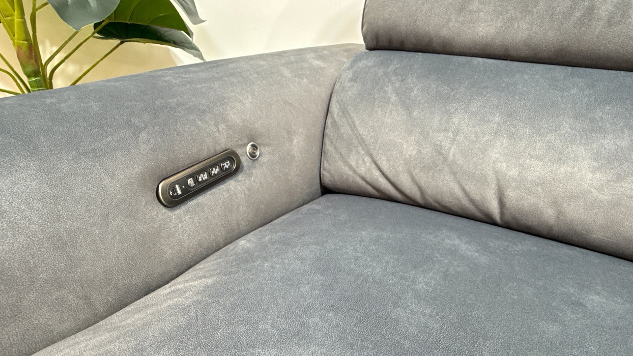Sofology Viento Fabric 4 Seater Chaise Power Recliner/Headrest Lumbar Heated Seat in Lifestyle Flecked Charcoal