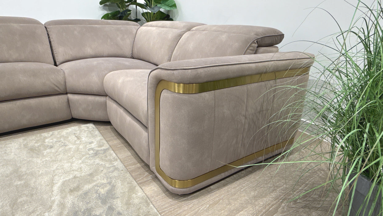 Sofology Plaza Fabric 3 Corner 1.5 Power Recliner/Headrest Heated Seats in Lifestyle Flecked Nutmeg