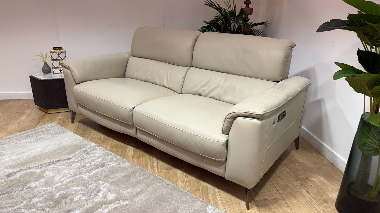 Sofology Illinois Leather 3 Seater Power Recliner/Headrest Heated Seats in Trusty Soft Sheen Silver