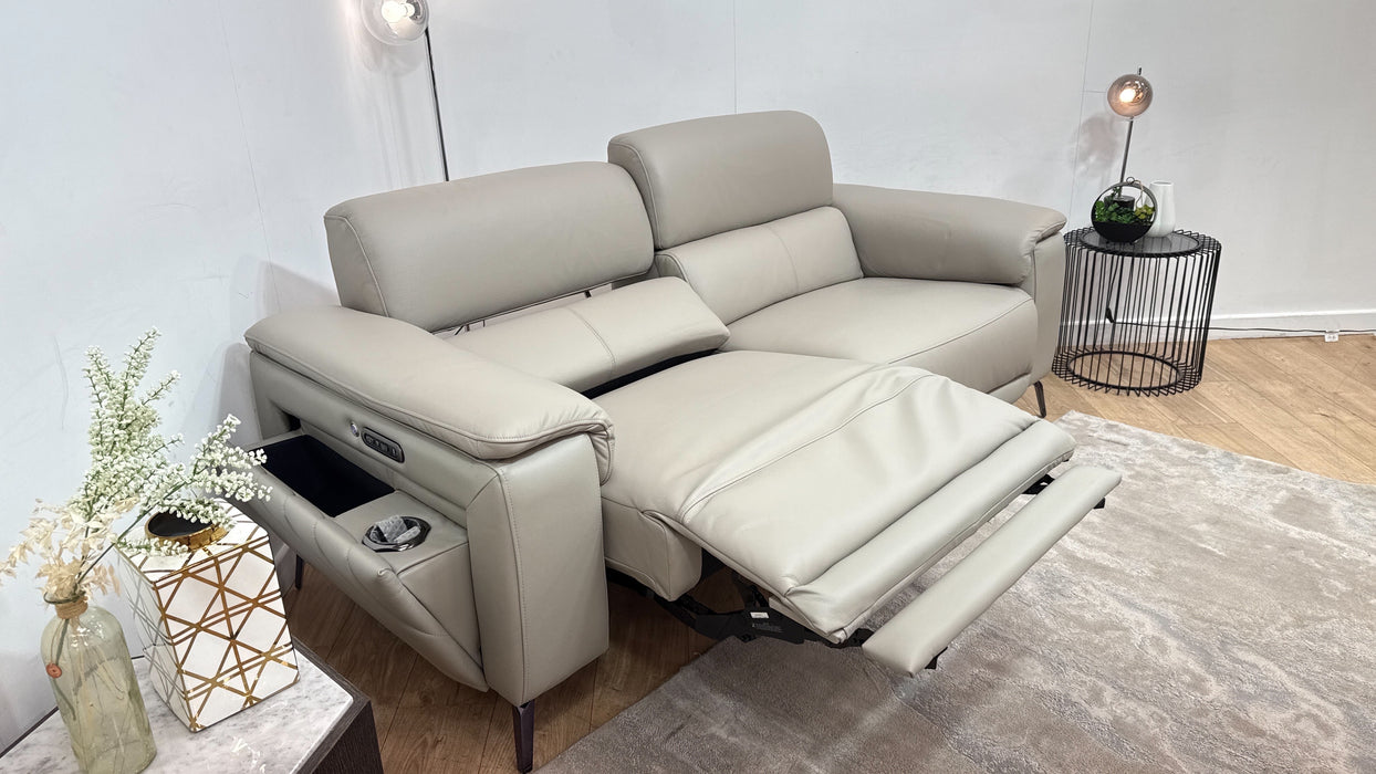 Sofology Fratelli Leather 2.5 Seater Power Recliner/Headrest in Trusty Embossed Light Grey