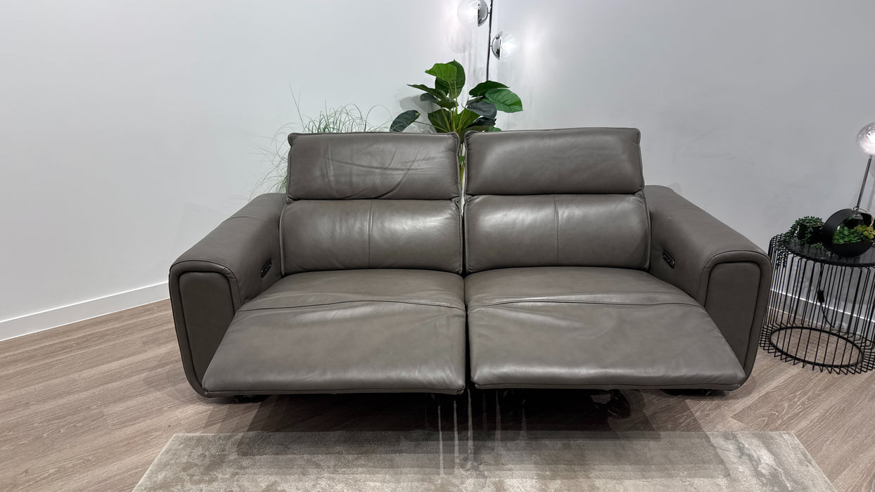 Sofology Premiere Leather 2.5 Seater Power Recliner/Headrest in Trusty Embossed Grey