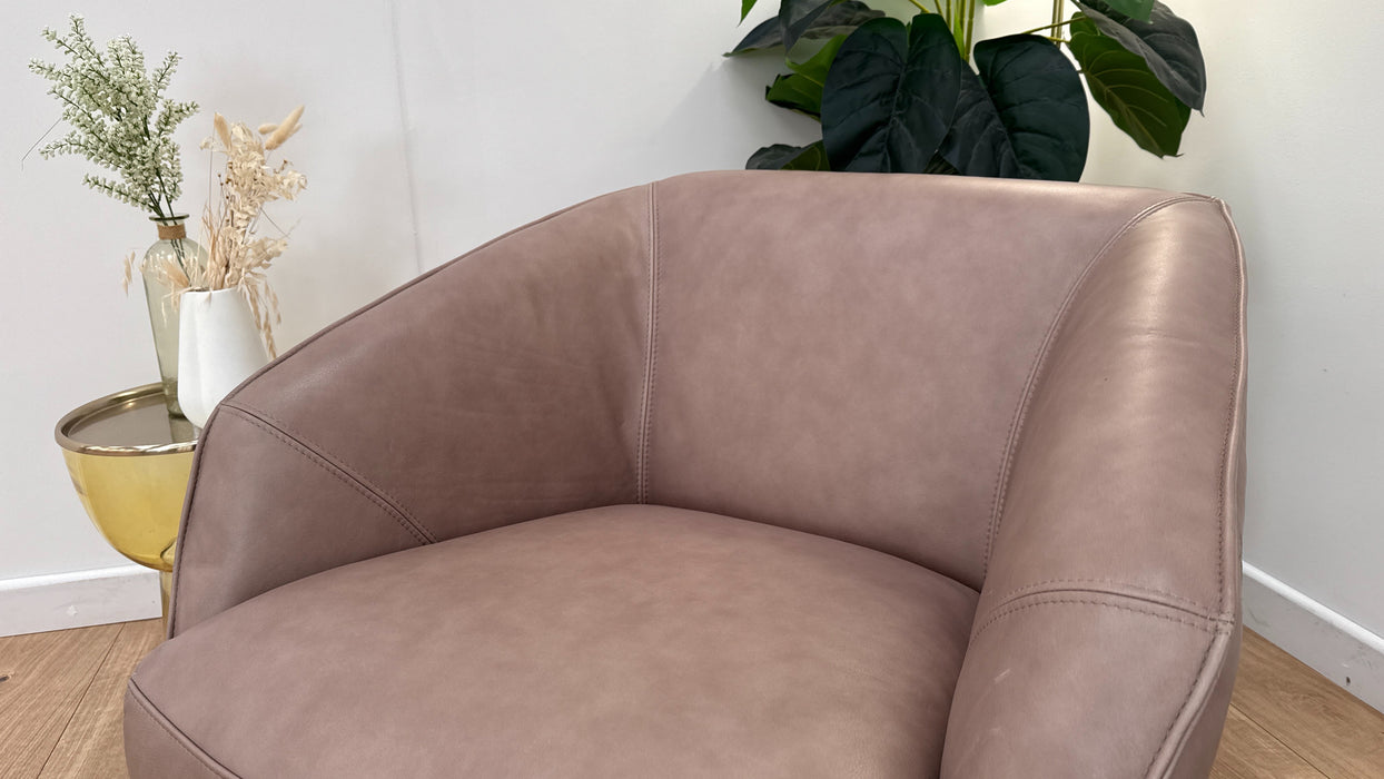 Sofology The Adler Swivel Chair in Relaxed Soft Leather Stone