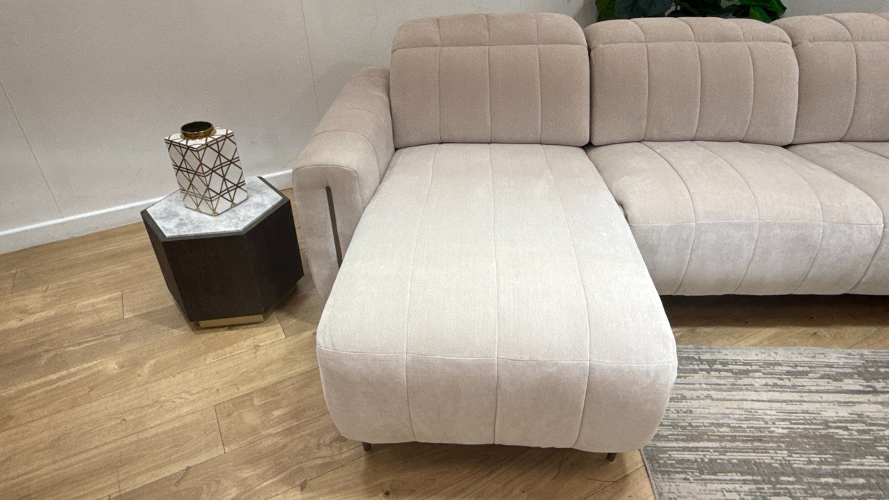 Sofology Paramount Fabric Chaise 4 Seater Power Recliner/Headrest Heated Seats in Relaxed Chenille Cotton