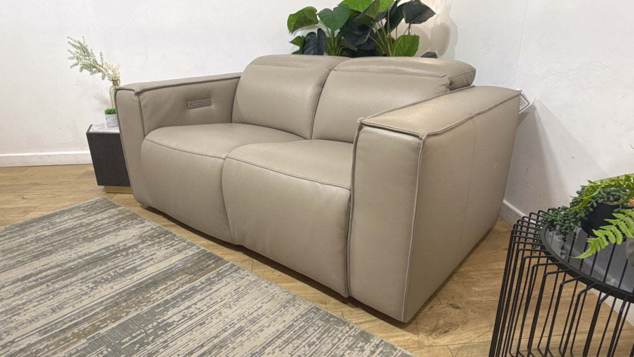 Sofology Horizon Leather 2 Seater Power Recliner/Headrest in Trusty Embossed Stone