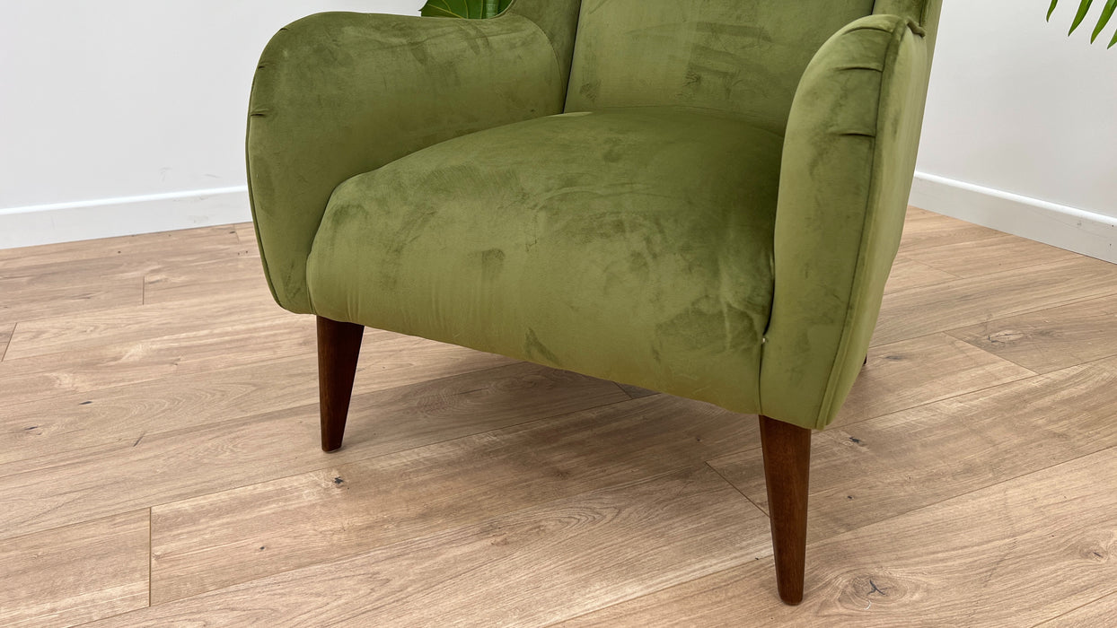 Canterbury 1 Seater - Fabric Accent Chair - Velvet Olive All Over