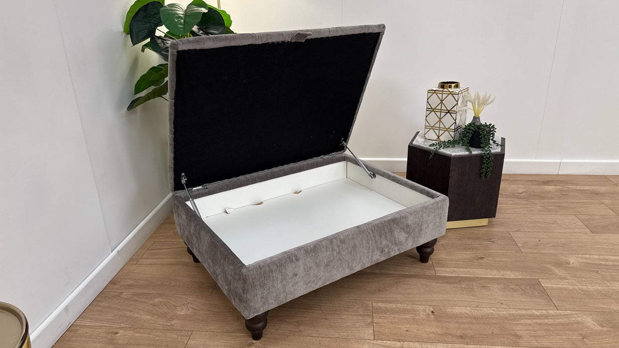 Sofology Highgrove Fabric Storage Footstool in Luxury Deep Pile Chenille Grey