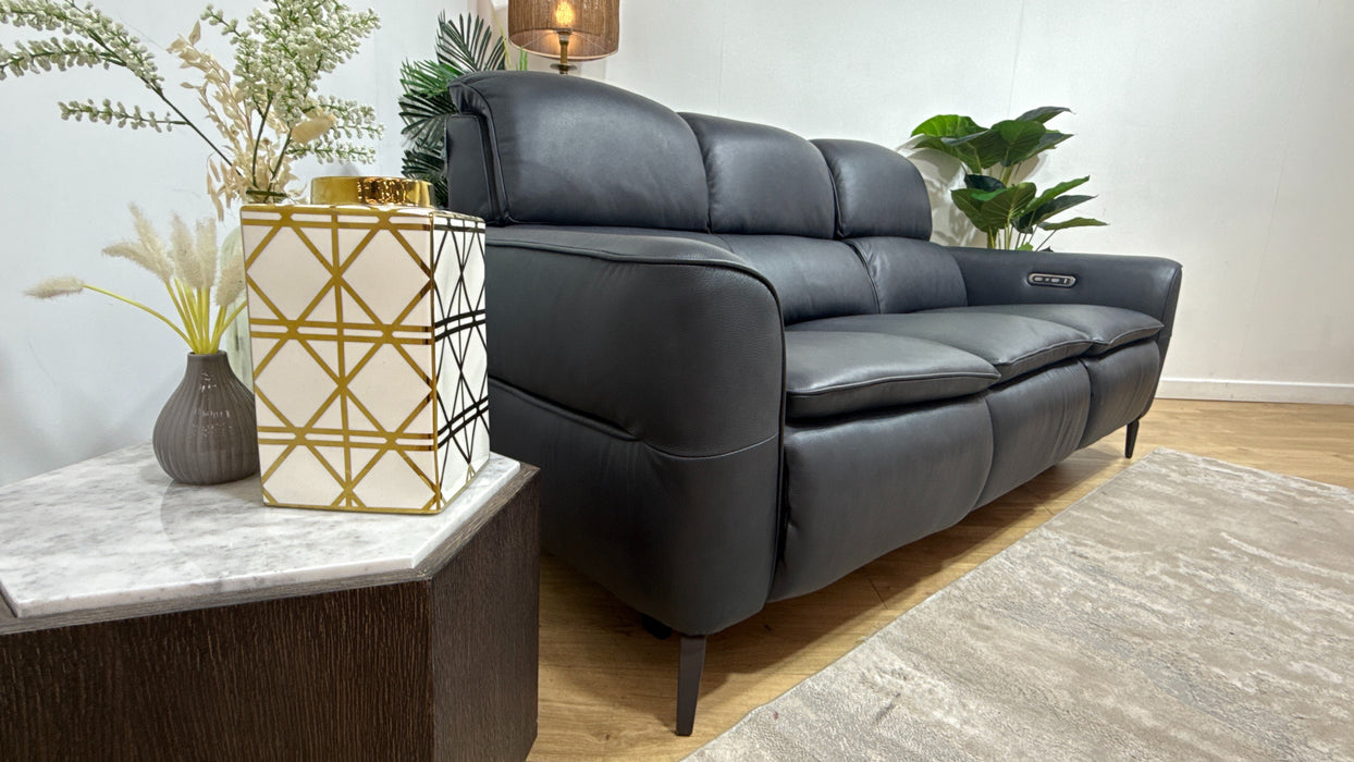 Sofology Viento Leather 3 Seater Power Recliner/Headrest in Trusty Embossed Navy