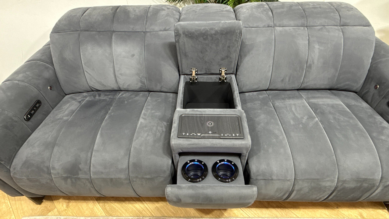 Sofology Paramount Fabric 2.5 Seater Console Power Recliner/Headrest Heated Seats Speakers in Lifestyle Nubuck Feel Charcoal