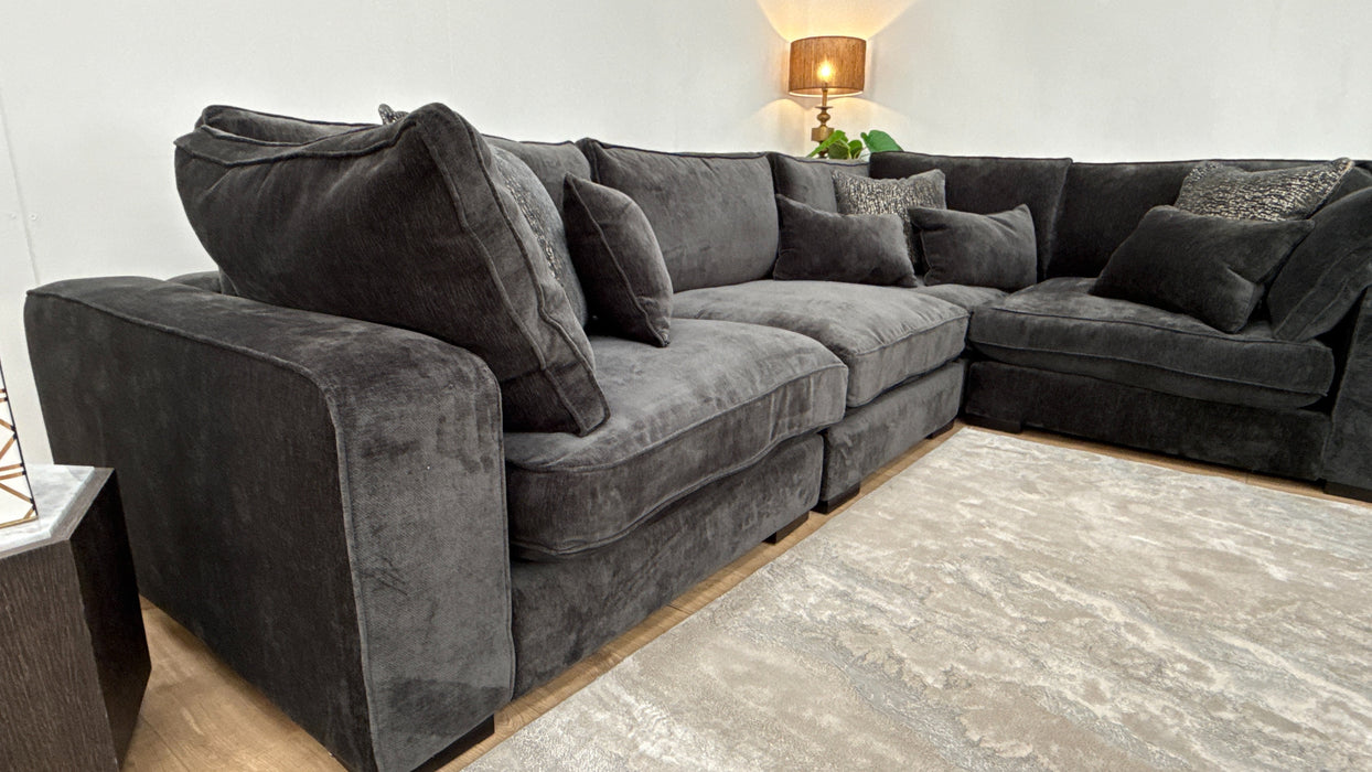 Sofology Laurent Fabric 3 Corner 1.5 Modular Fibre Seats in Luxury Deep Pile Chenille Slate Mix
