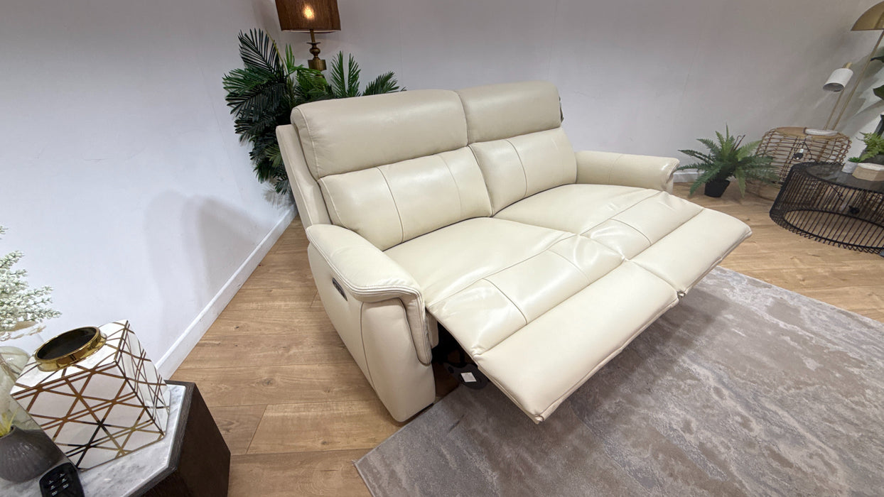 Sofology Bradie Leather 2.5 Seater Power Recliner/Headrest in Trusty Embossed Bone China