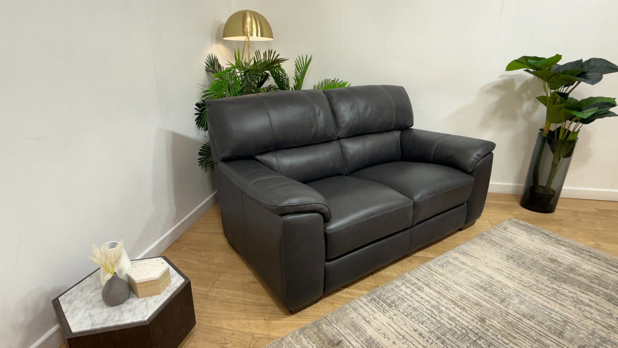 Sofology Santina Leather 2 Seater in Relaxed Soft Charcoal