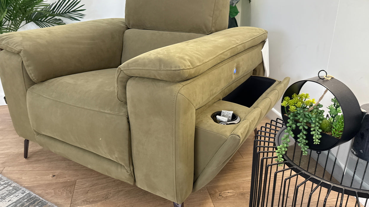 Sofology The Fratelli Fabric Chair Power Recliner/Headrest in Lifestyle Nubuck Feel Moss