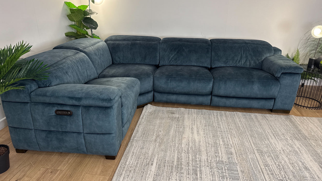 Sofology Laurence Fabric 1 Corner 3 Power Recliner/Headrest in Washed Velvet Teal