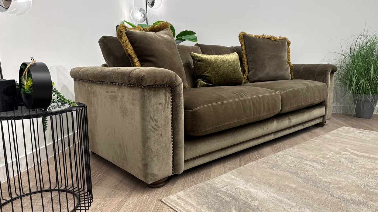Sofology Regency Fabric 3 Seater Foam Seats with Studs in Fine Textured Chenille Bark Mix