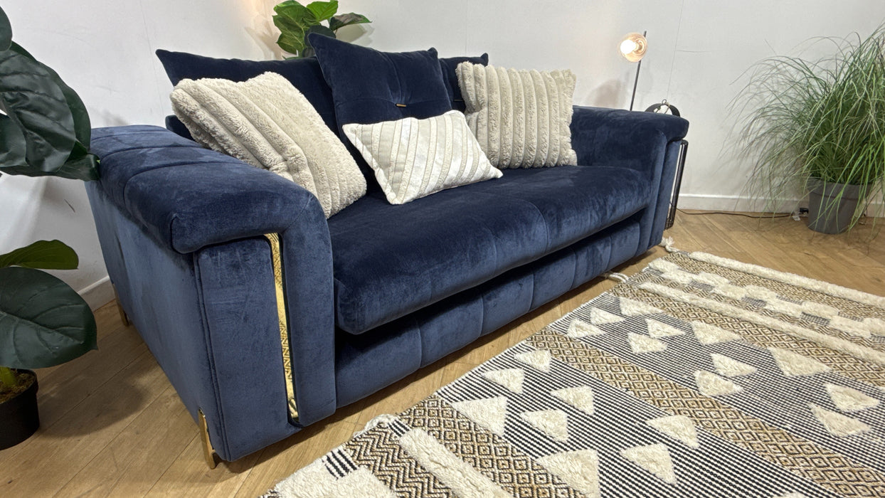Sofology Oscar Fabric 2 Seater Gold Trim in Fine Textured Chenille Denim Mix