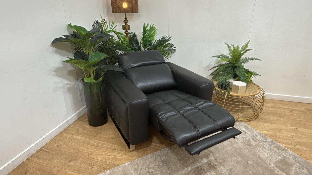Sofology Marvella Leather Chair Power Recliner Heated Seat in Trusty Sheen Jet Black