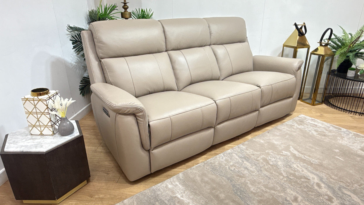 Sofology Bradie Leather 3 Seater Power Recliner/Headrest in Trusty Embossed Stone