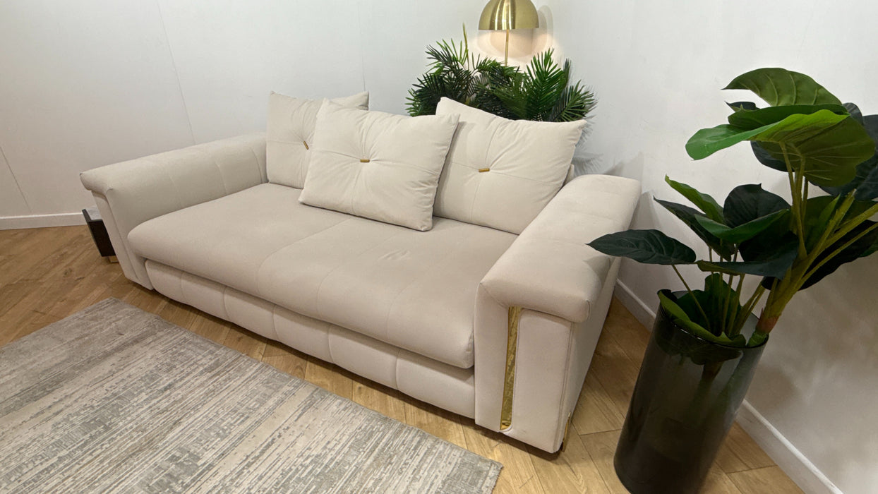Sofology Oscar Fabric 3 Seater Gold Trim in Super Matt Velvet Ecru Mix