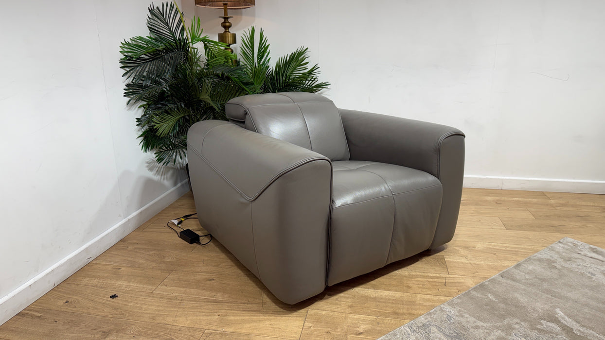 Sofology Riviera Leather Chair Power Recliner/Headrest in Trusty Embossed Elephant