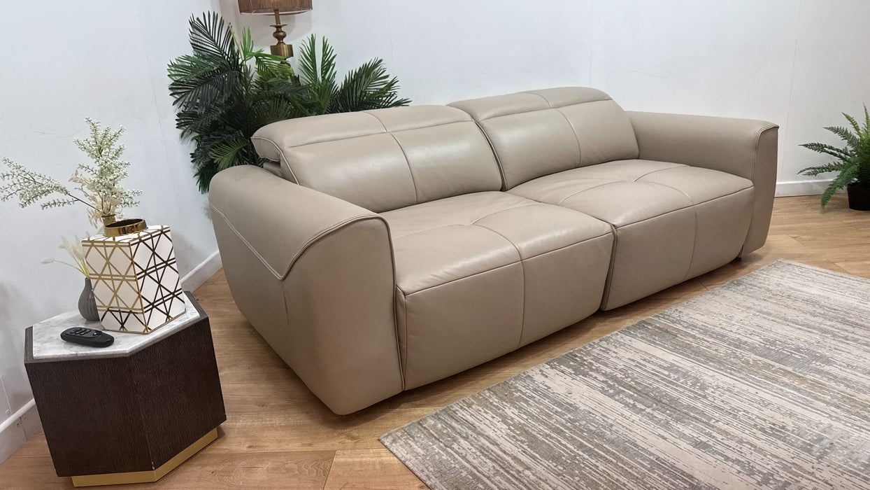 Sofology Riviera Leather 3 Seater Motion Chaise in Trusty Embossed Stone