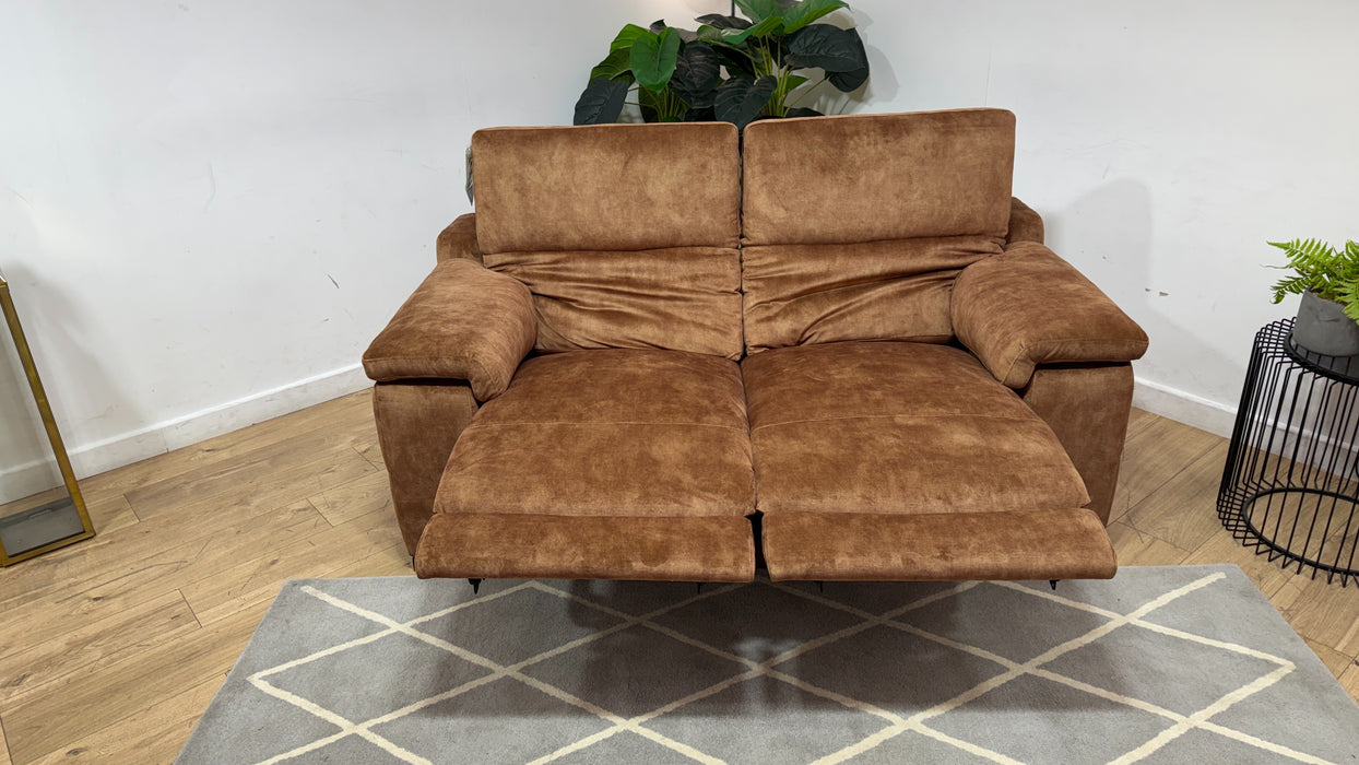 Sofology Laurence Fabric 2 Seater Power Recliner/Headrest in Washed Velvet Rust