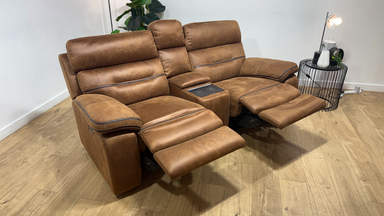 DFS The View 2 Seater Fabric Power Recliner Plus Console in Chestnut