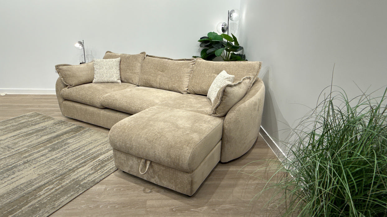 Sofology Portobello Fabric 3 Seater Chaise Sofabed Foam Seats Storage Hybrid Pocket Mattress in Teddy Chenille Natural Mix