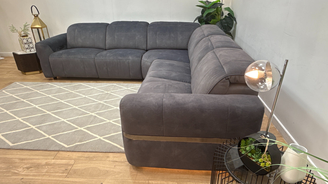 Sofology Lumiere Fabric 3 Corner 3 Power Recliner/Headrest Heated Seats in Lifestyle Flecked Charcoal