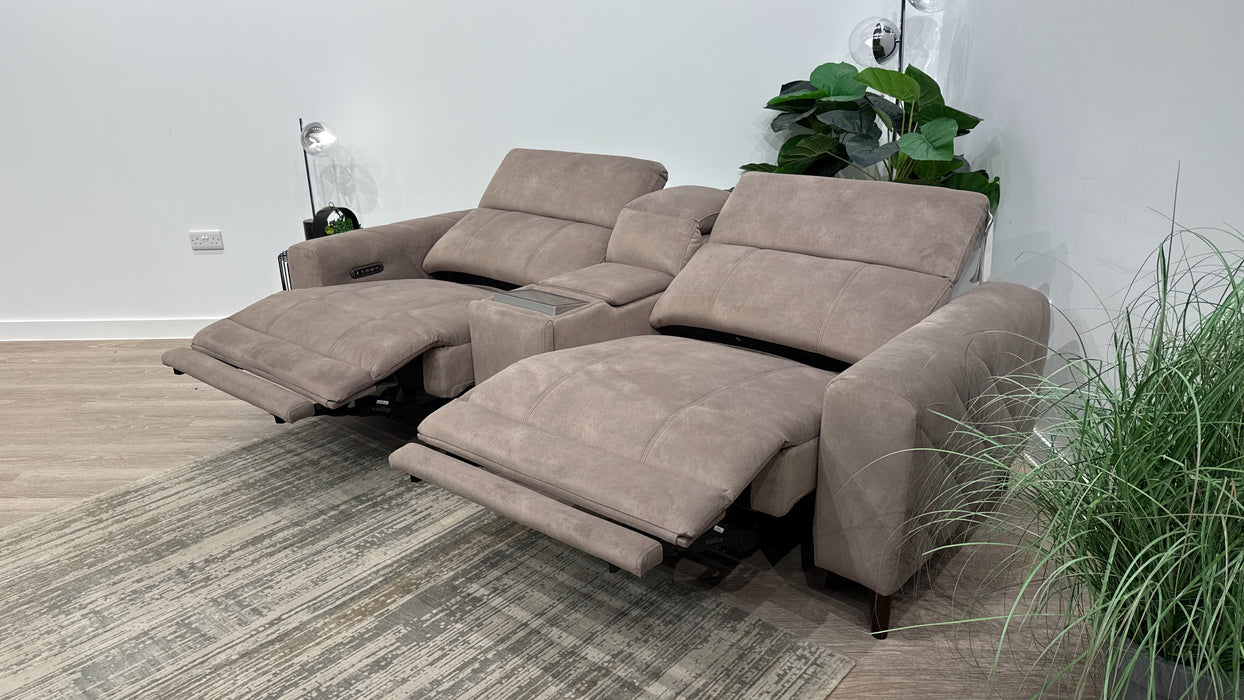 Sofology Allure Fabric 2.5 Seater Screen Console Power Recliner/Headrest Heated Seats Lumbar Speakers in Lifestyle Flecked Nutmeg