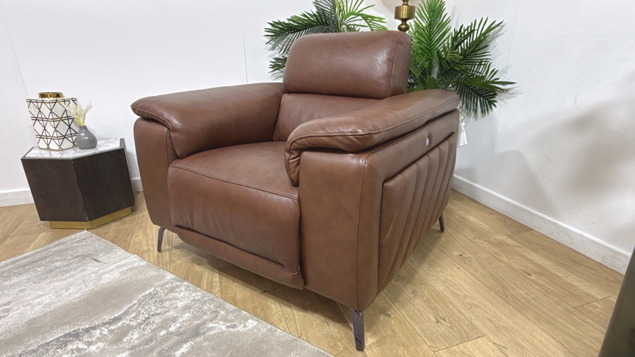 Sofology Fratelli Leather Chair Power Recliner/Headrest in Trusty Embossed Chestnut