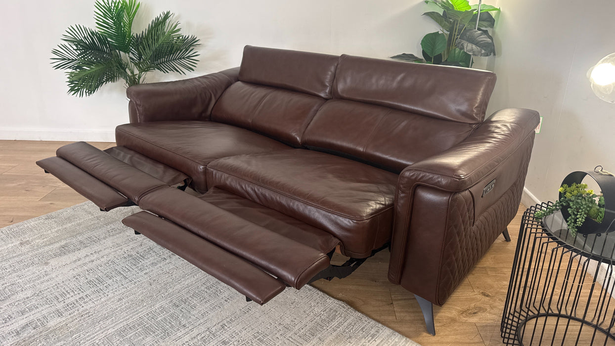 Sofology Ezra Leather 3 Seater Power Recliner/Headrest in Chocolate