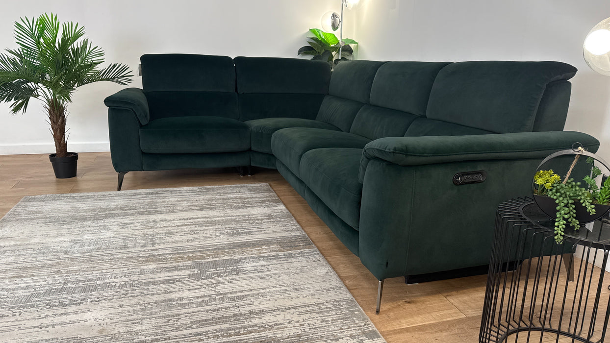 Sofology Illinois Fabric 1 Corner 2 Power Recliner/Heaadrest in Lifestyle Mottled Dark Green