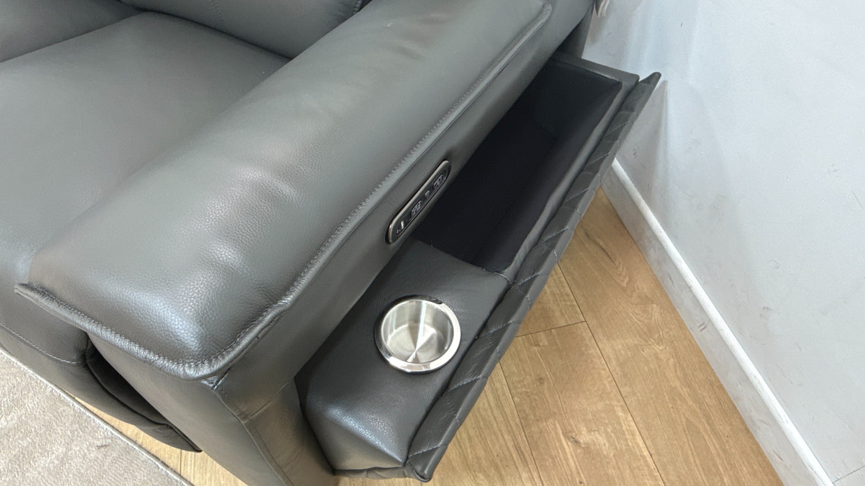 Sofology Benz Leather 2 Seater Power Recliner/Headrest in Trusty Sheen Charcoal