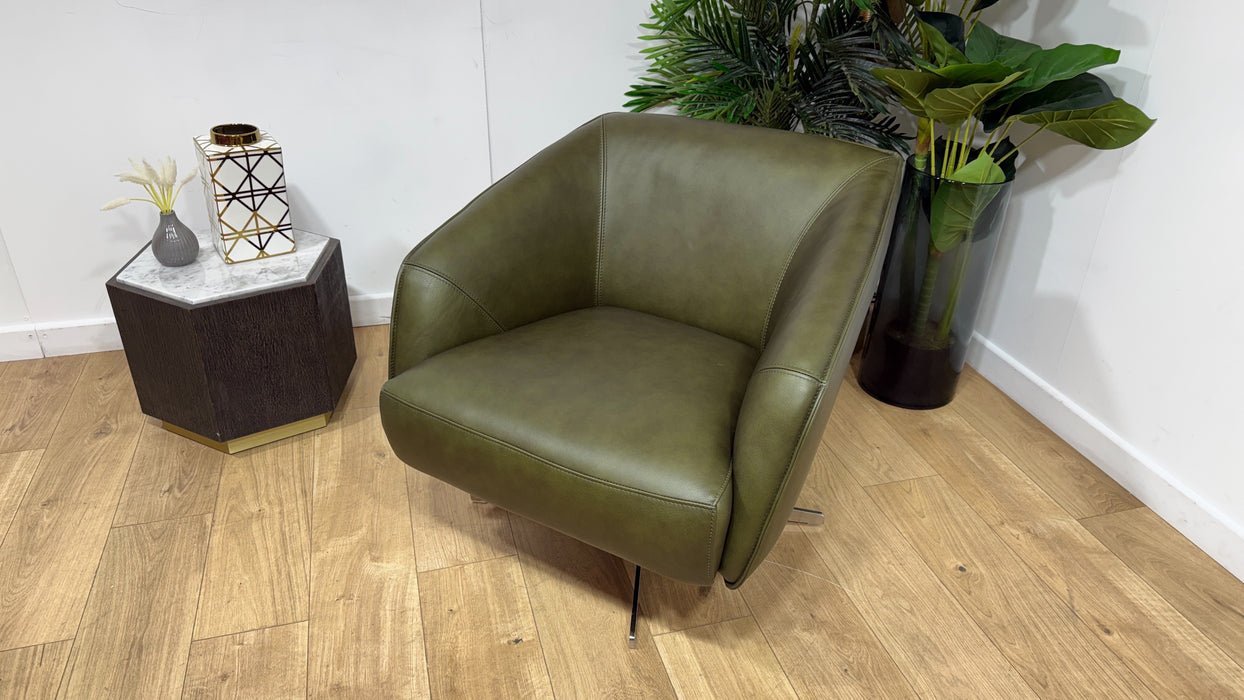 Sofology Adler Leather Swivel Chair in Relaxed Soft Olive