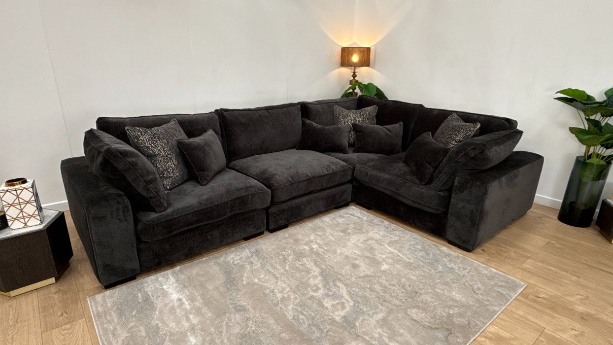 Sofology Laurent Fabric 3 Corner 1.5 Modular Fibre Seats in Luxury Deep Pile Chenille Slate Mix