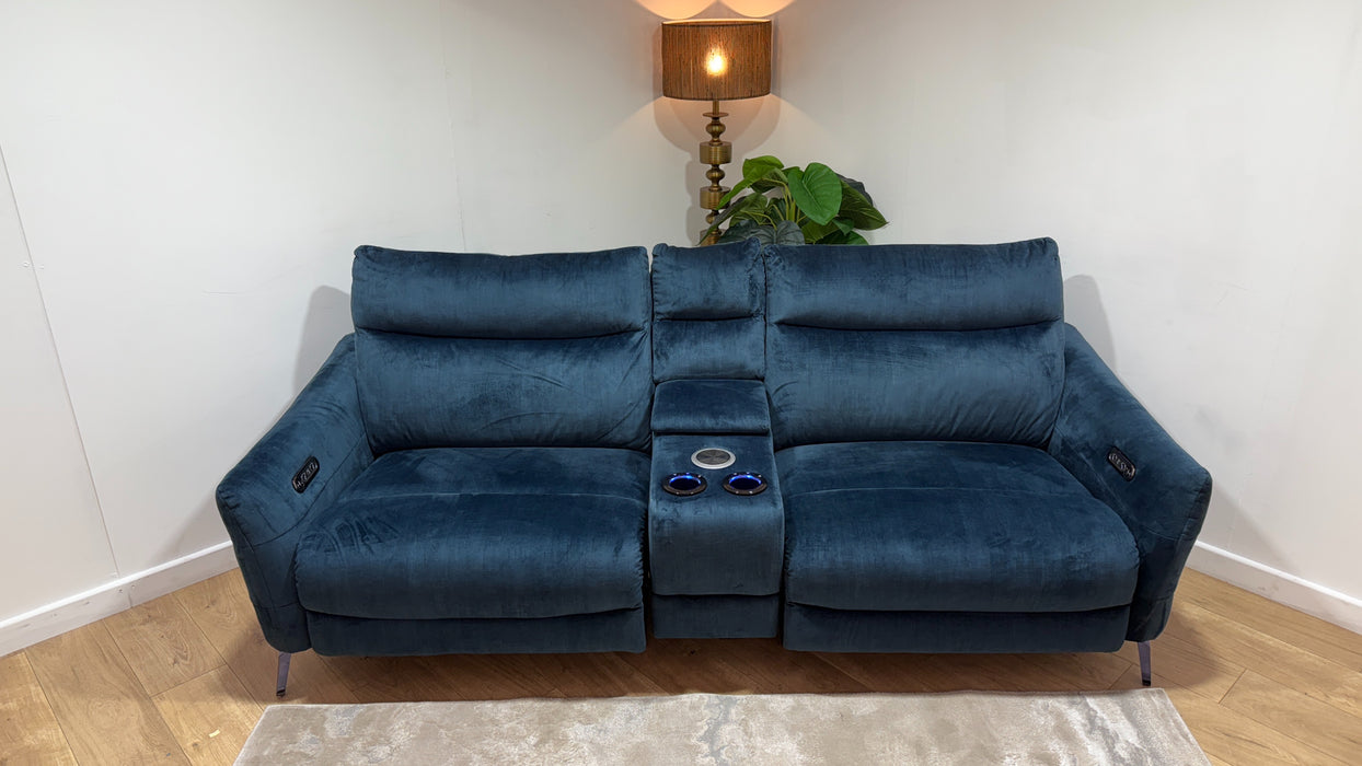 Sofology The Renato Fabric 2.5 Seater Console Power Recliner in Heritage Velvet Airforce