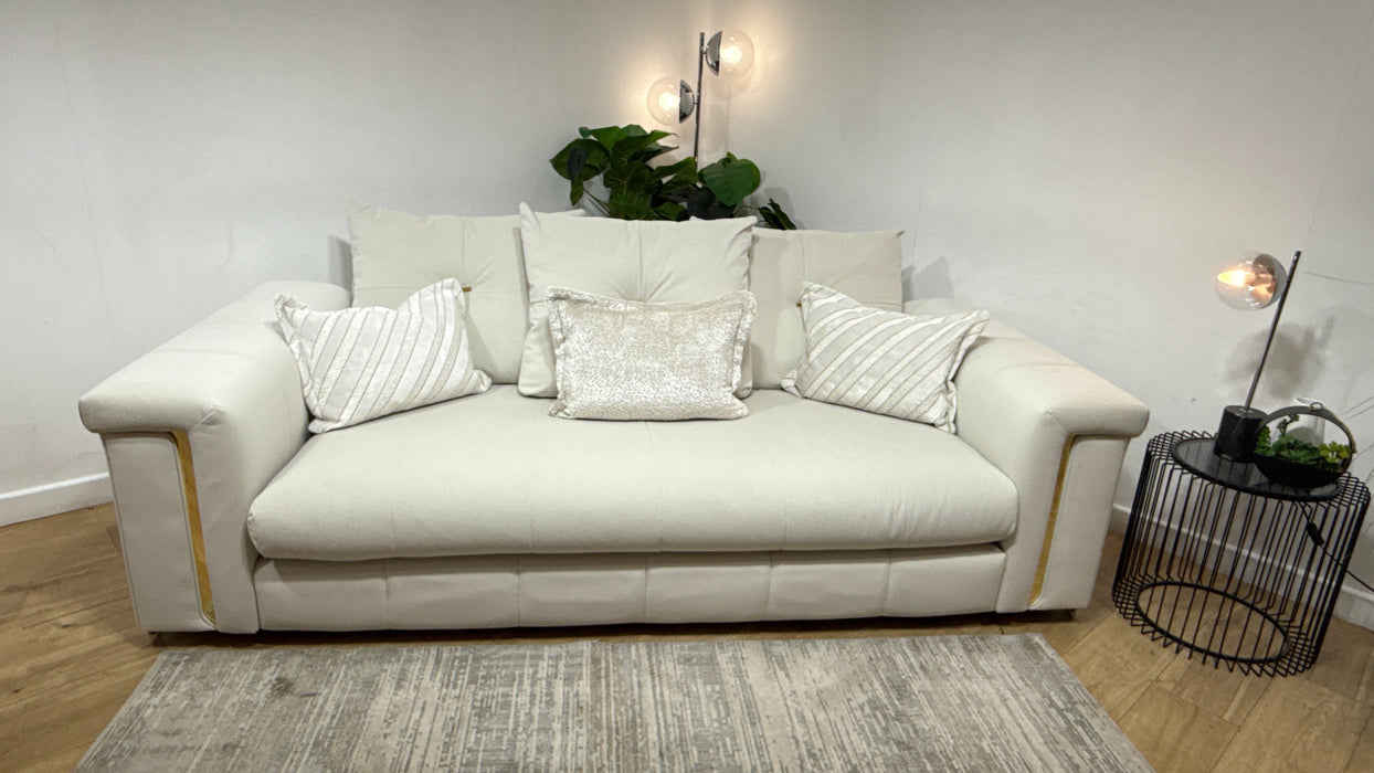 Sofology Oscar Fabric 3 Seater Gold Trim in Super Matt Velvet Ecru Mix