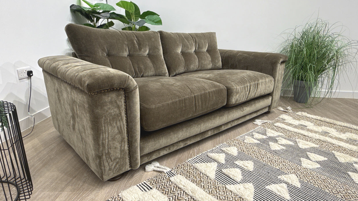 Sofology Regency Fabric 2 Seater Foam Seats with Studs in Fine Textured Chenille Bark Mix