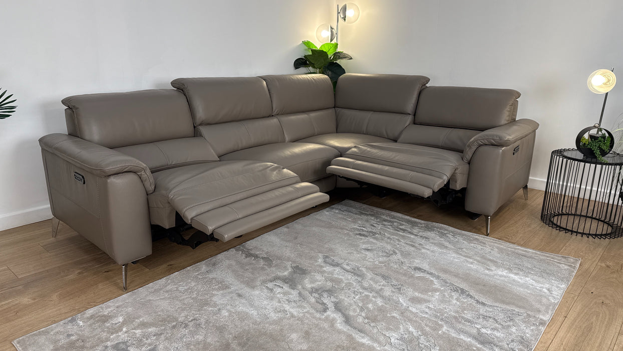 Sofology The Illinois 2 Corner 1 Leather Recliner Sofa in Trusty Soft Sheen Taupe