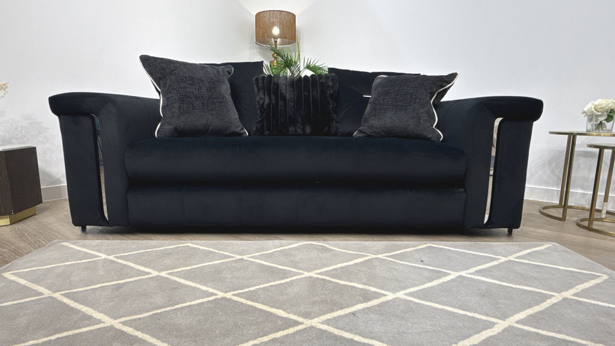 Sofology Oscar Fabric 2 Seater Silver Trim in Super Matt Velvet Black Mix