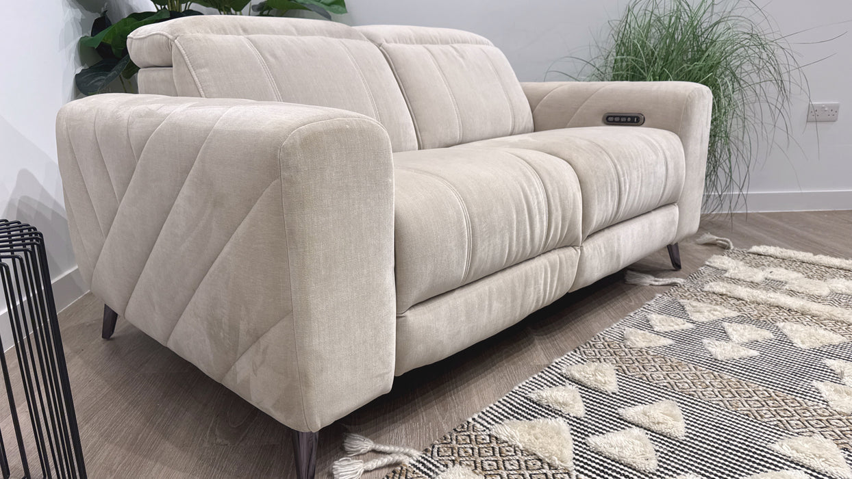 Sofology Allure Fabric 2 Seater Power Recliner/Headrest Lumbar Support in Relaxed Chenille Cotton
