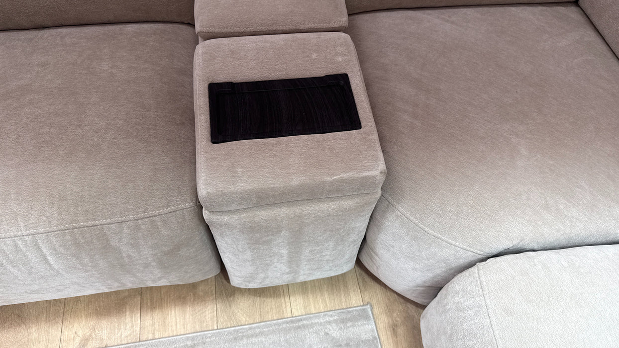 Sofology Horizon Fabric 1.5 Smart Console Corner 3 Power Recliner/Headrest Heated Seats in Textured Chenille Stone