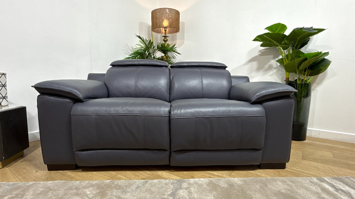 Sofology Benz Leather 2 Seater Power Recliner/Headrest in Trusty Sheen Lavender Grey