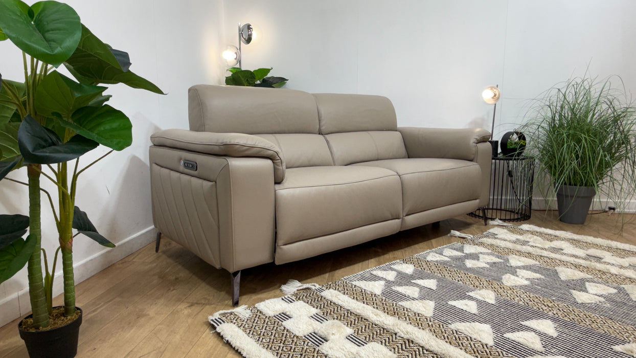 Sofology Fratelli Leather 2.5 Seater Power Recliner/Headrest in Trusty Embossed Stone