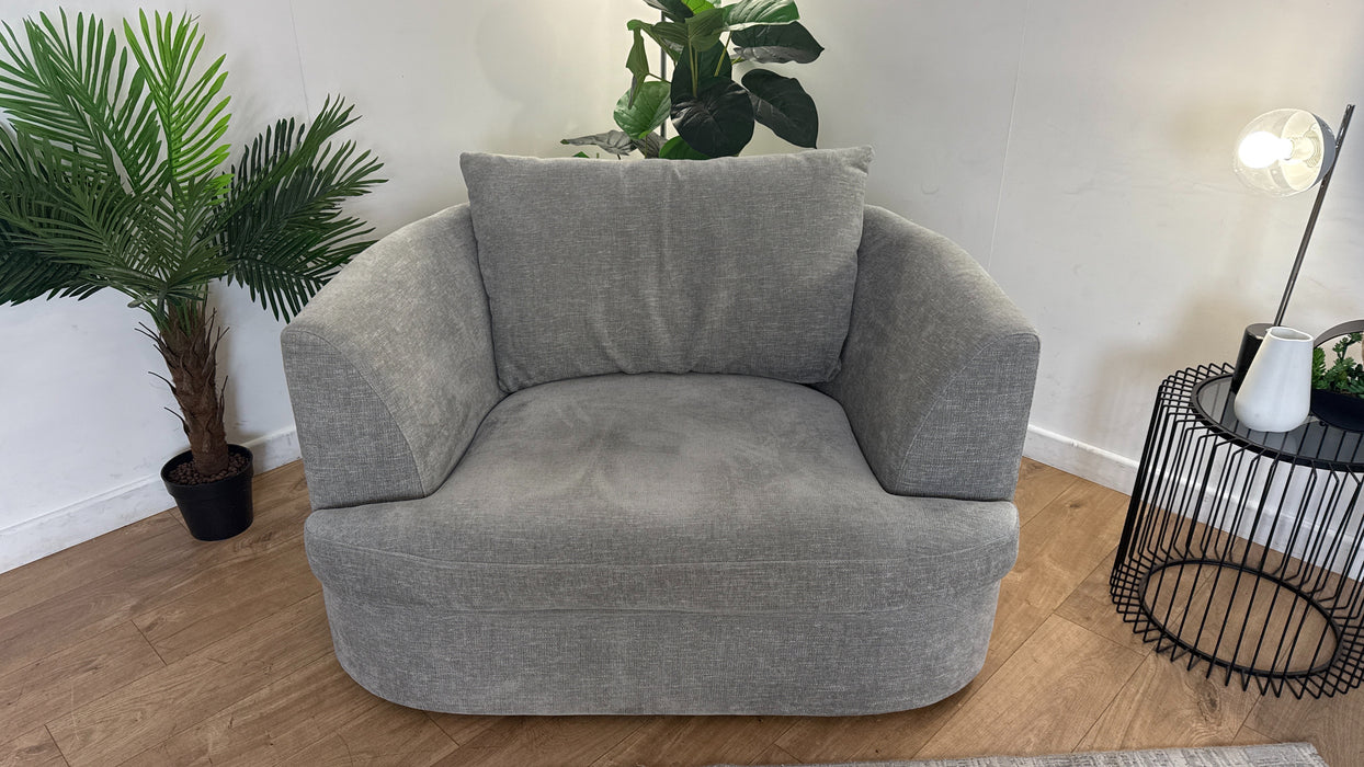 Sofology Chloe Fabric Loveseat Full Back in Linen Look Chenille Grey Mix