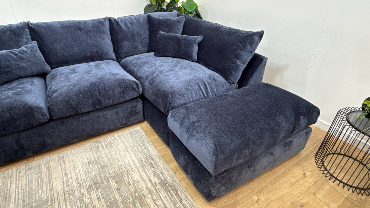 Sofology Georgio 3 Corner 1 Terminal Extra Flex Seats in Luxury Deep Pile Chenille Denim Mix