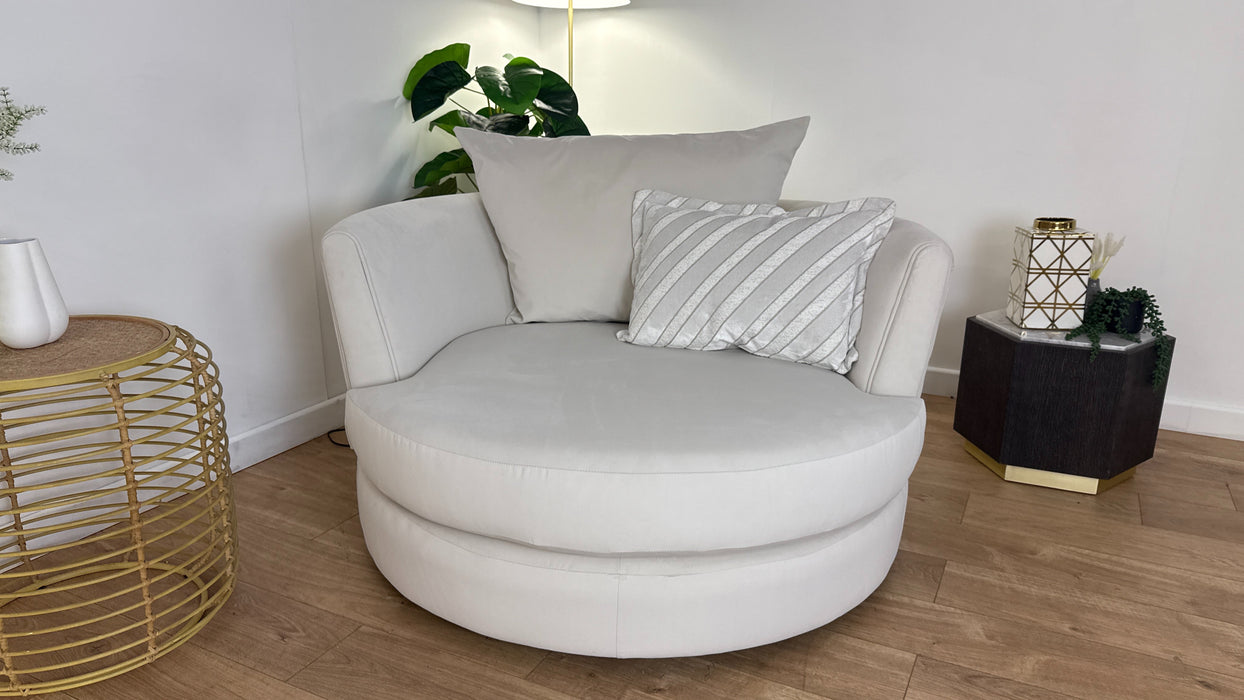 Sofology The Oscar Fabric Large Swivel Chair in Super Matt Velvet Ecru