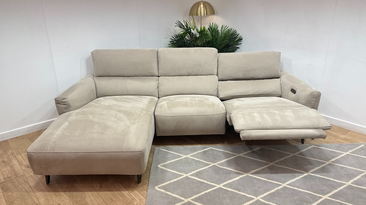 Sofology Arlington Fabric Chaise 3 Seater Power Recliner/Headrest in Lifestyle Nubuck Feel Stone