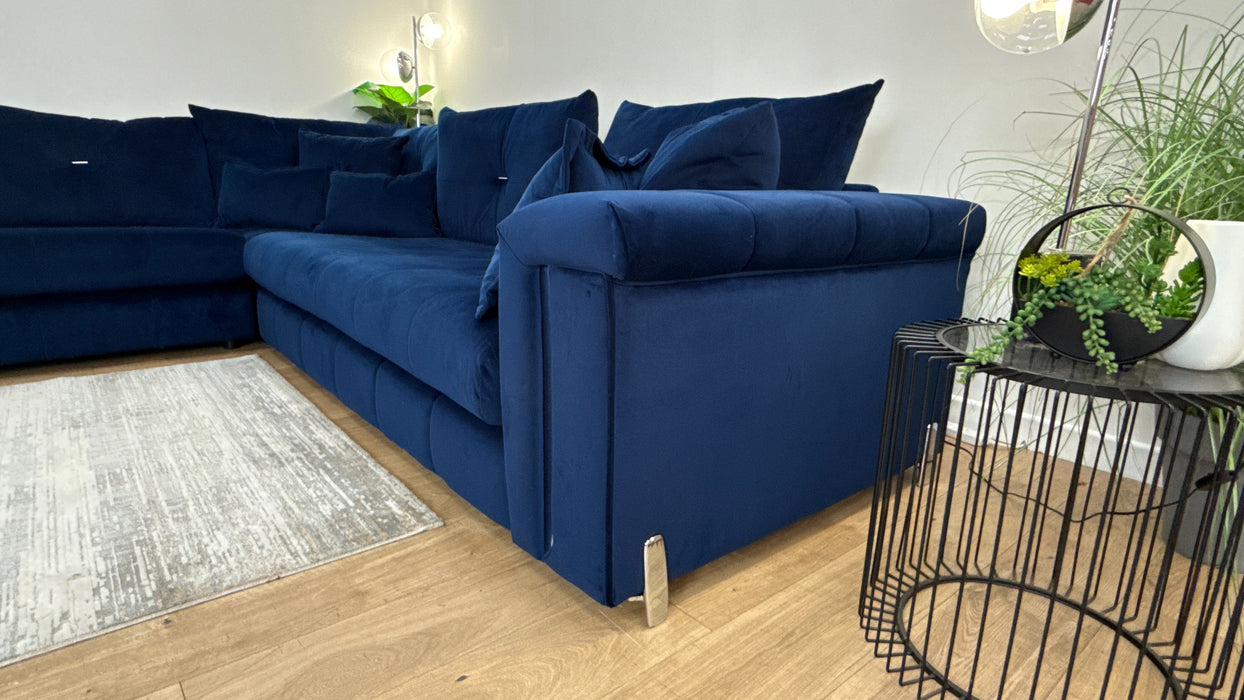 Sofology The Oscar Fabric 3 Corner 3 Silver Trim in Super Matt Velvet Navy